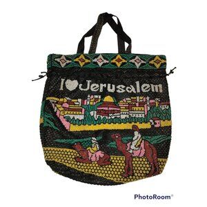 Jerusalem Beaded Tote Bag Purse Vintage North Star Holy Land Israel